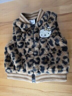 Hello Kitty Cheetah Faux Fur Vest Girls 4T Sequin Sanrio Y2K Cozy Kawaii
